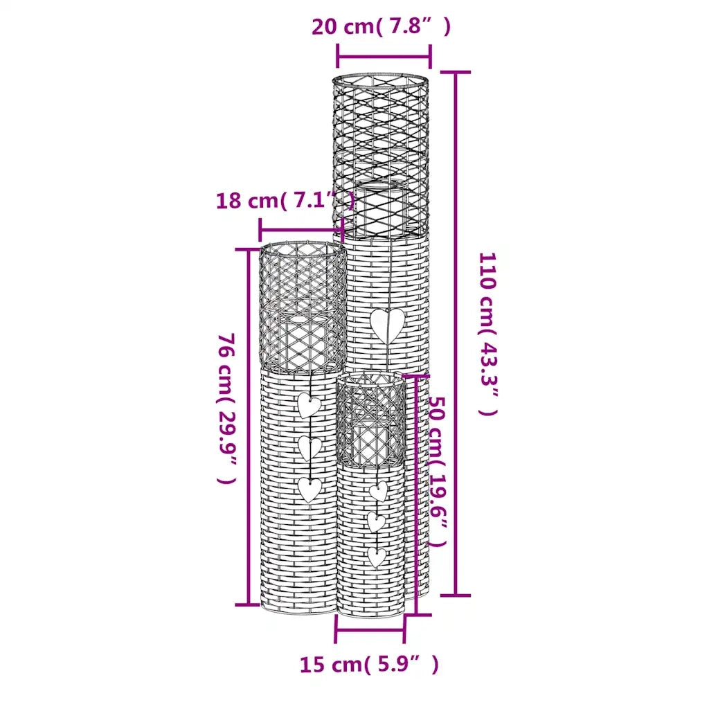 Portacandele 3 pz in Vimini Grigio 364360