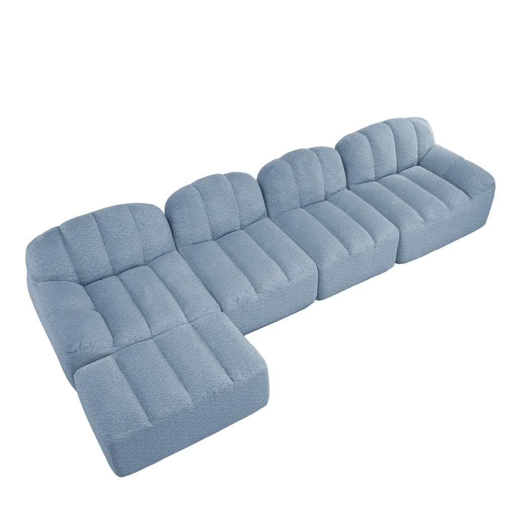 Divano Modulare 4 Posti con Ottoman ¨C Xylo ¨C Blu, Tessuto Morbido