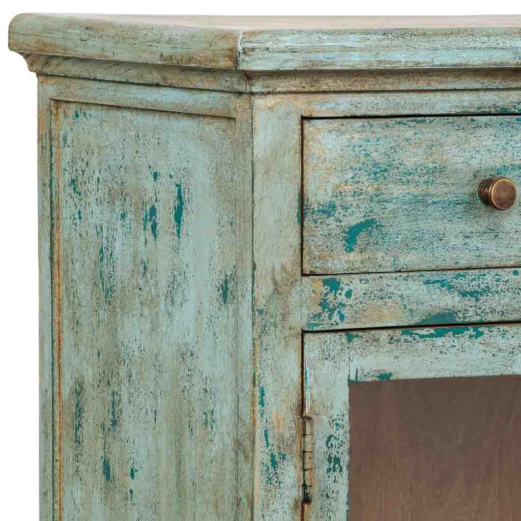 Credenza artigianale in legno turchese 85x40x100h cm