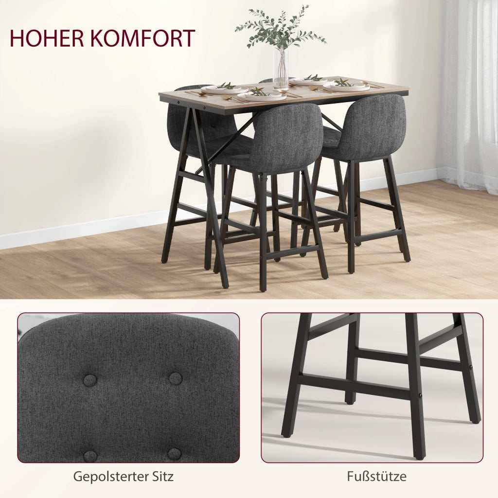 Set tavolo da pranzo e 4 sedie ¨C Minimal ¨C telaio metallo, tessuto grigio scuro, piano legno