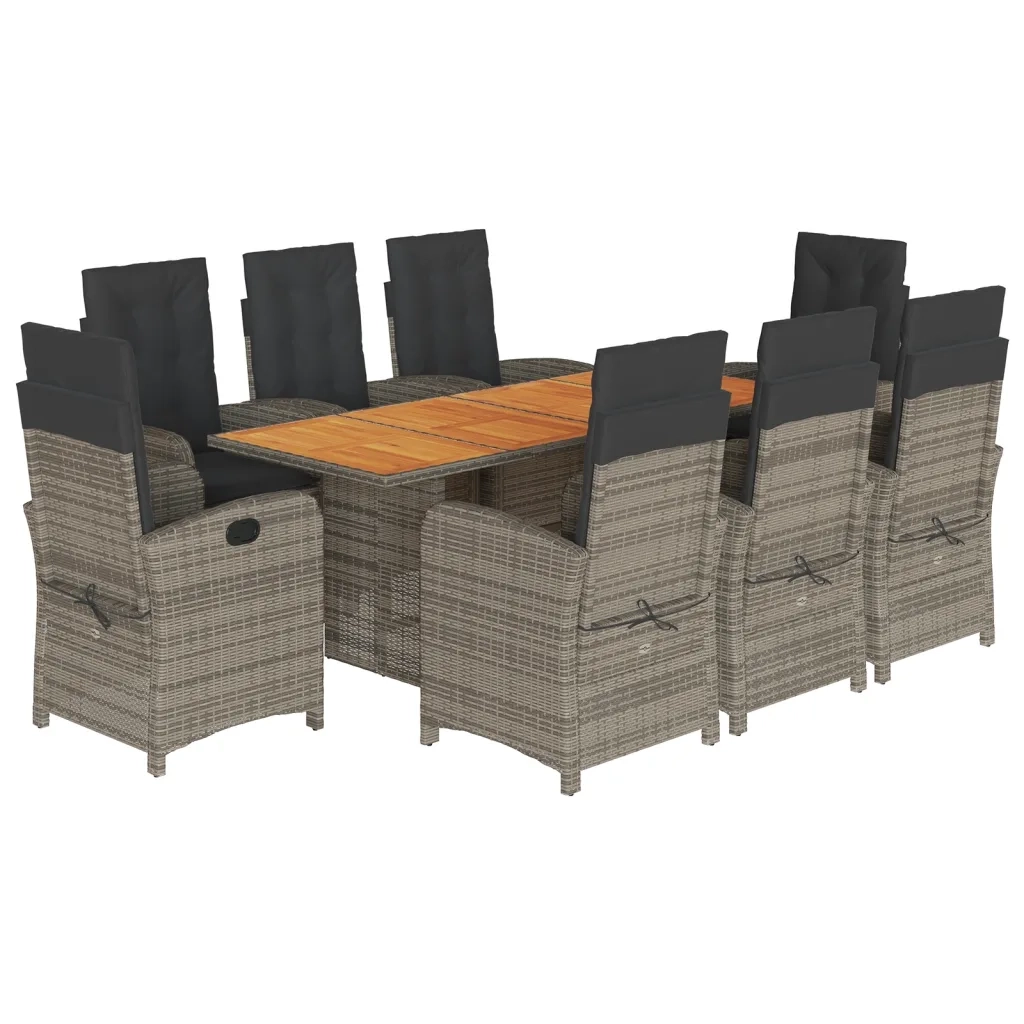 Set da Pranzo da Giardino 9 pz con Cuscini in Polyrattan Grigio 3212280