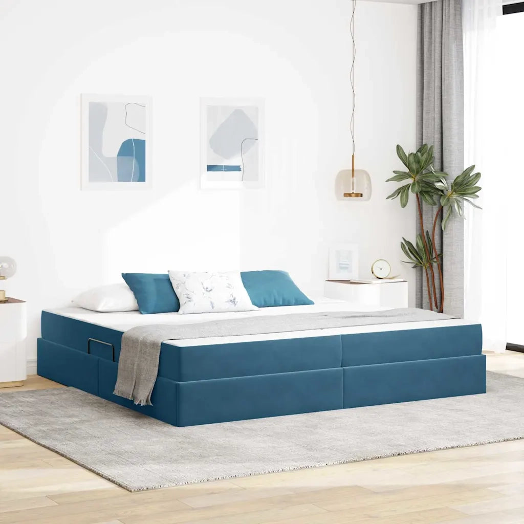 Letto con contenitore e materasso Blu Scuro 200 x 200 cm 3399746