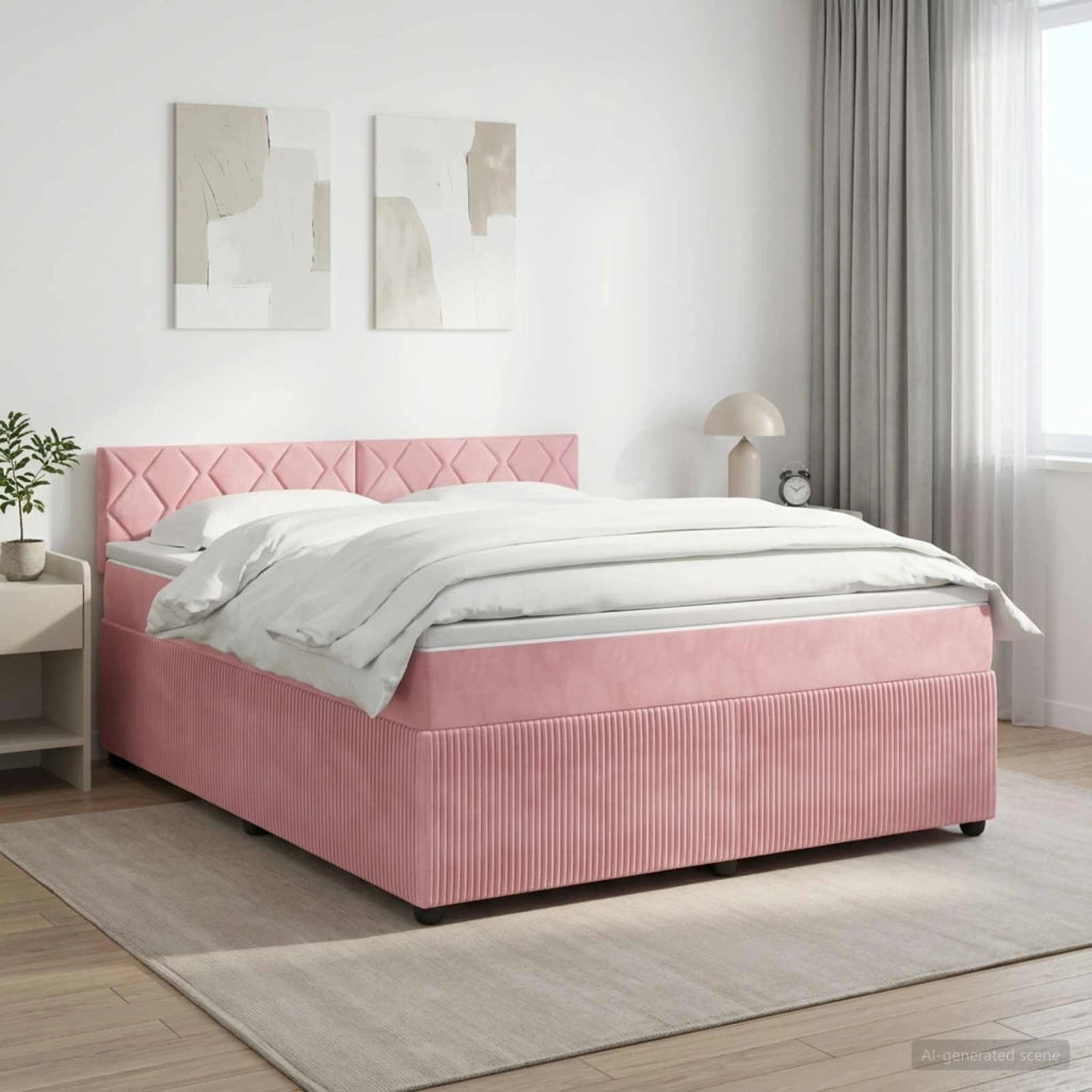 Letto box spring con materasso Rosa 140 x 200 cm Velluto 3453166