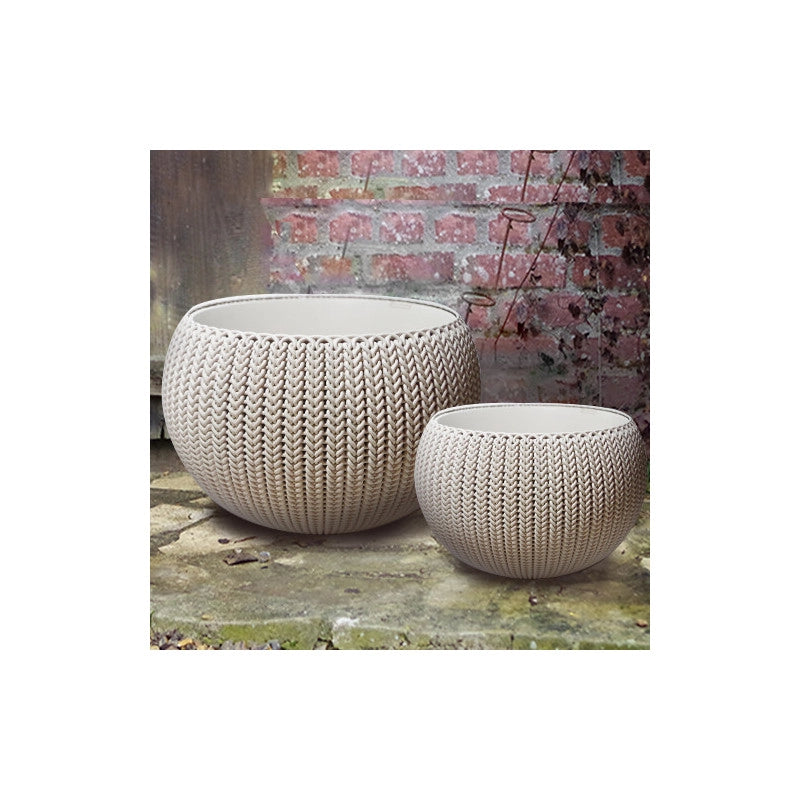 Lot de 2 pot +  cache-pots CURVER aspect tricotÃ©