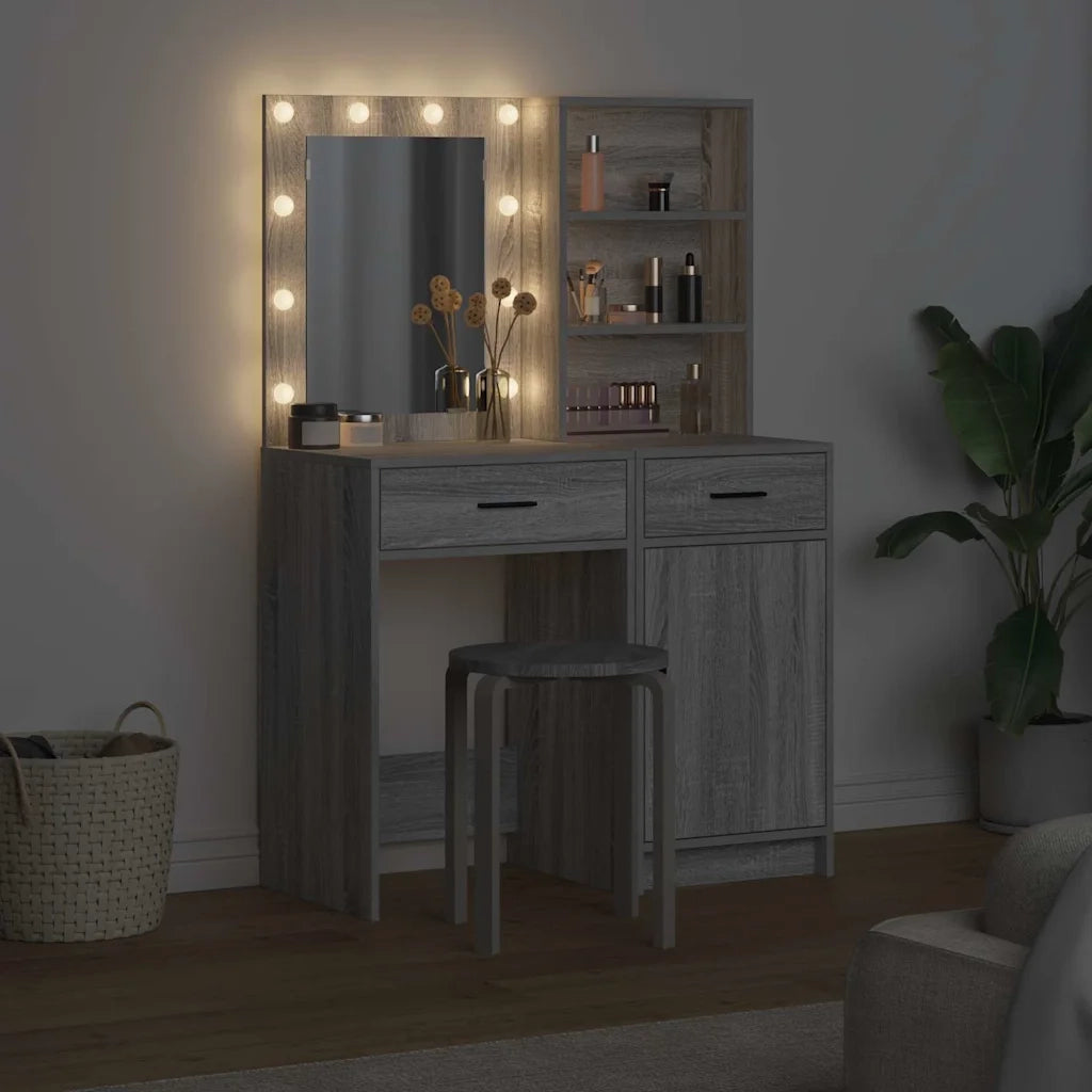 Set da tavolo da trucco con LED con porta 2 pcs Grigio Sonoma 3334277