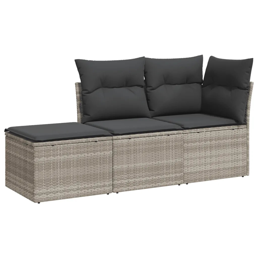 Set Divano da Giardino 3pz con Cuscini Grigio Chiaro Polyrattan