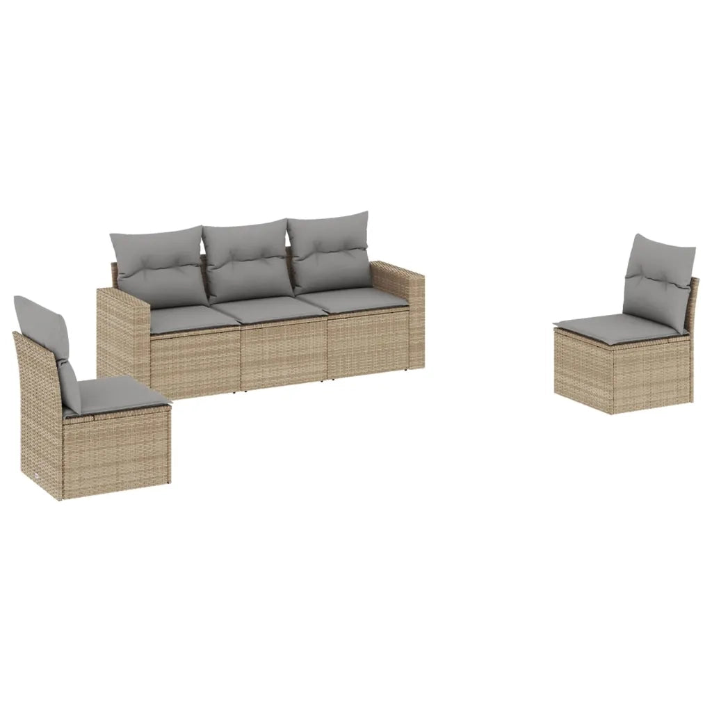 Set Divano da Giardino 5 pz con Cuscini Beige in Polyrattan 3218779