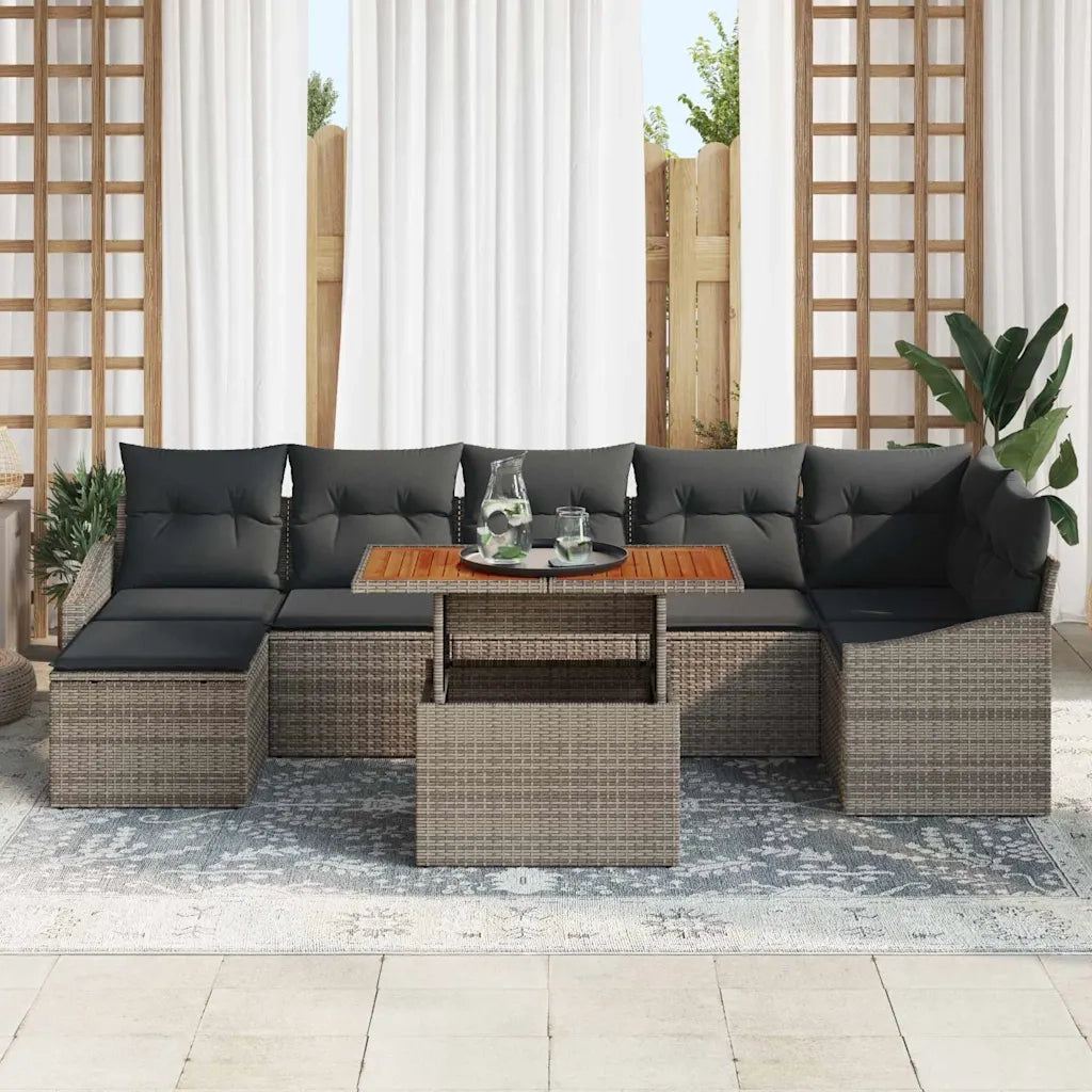 Set da Pranzo per Giardino con cuscino 8 pcs Grigio e Marrone 3349866