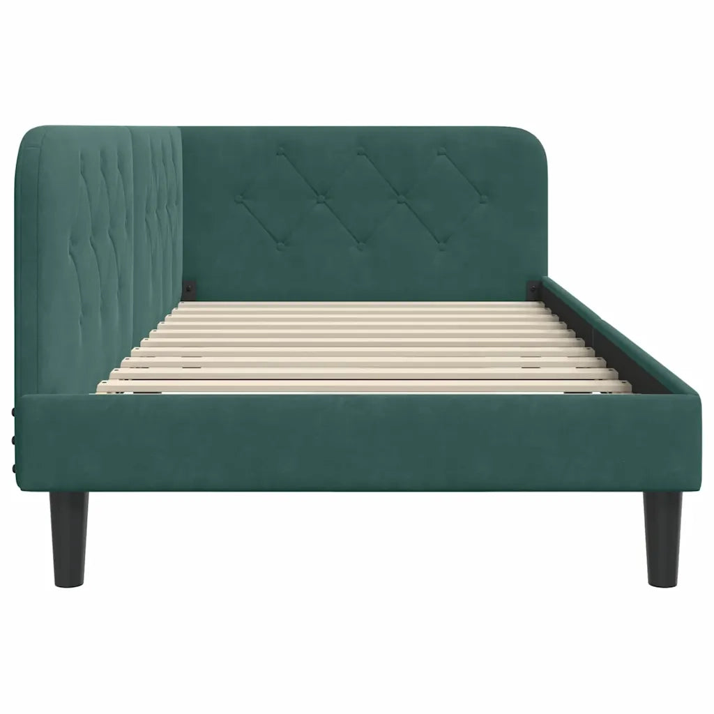 Cornice del letto ad angolo Verde Scuro 90 x 200 cm Velluto
