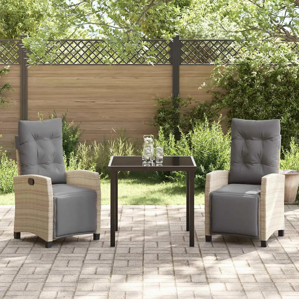 Set da Pranzo per Giardino con cuscino 3 pcs Beige polyrattan