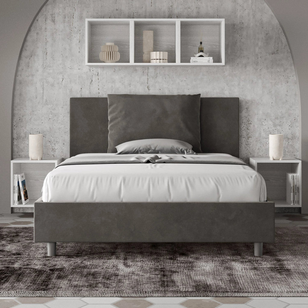 Letto Matrimoniale 160x210 cm con Rete e Contenitore Antea Grigio