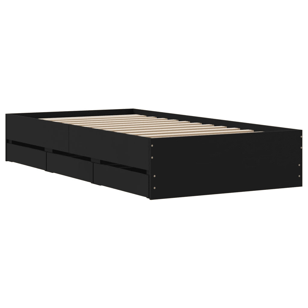 Giroletto con Cassetti Nero 100x200 cm in Legno Multistrato 3207288