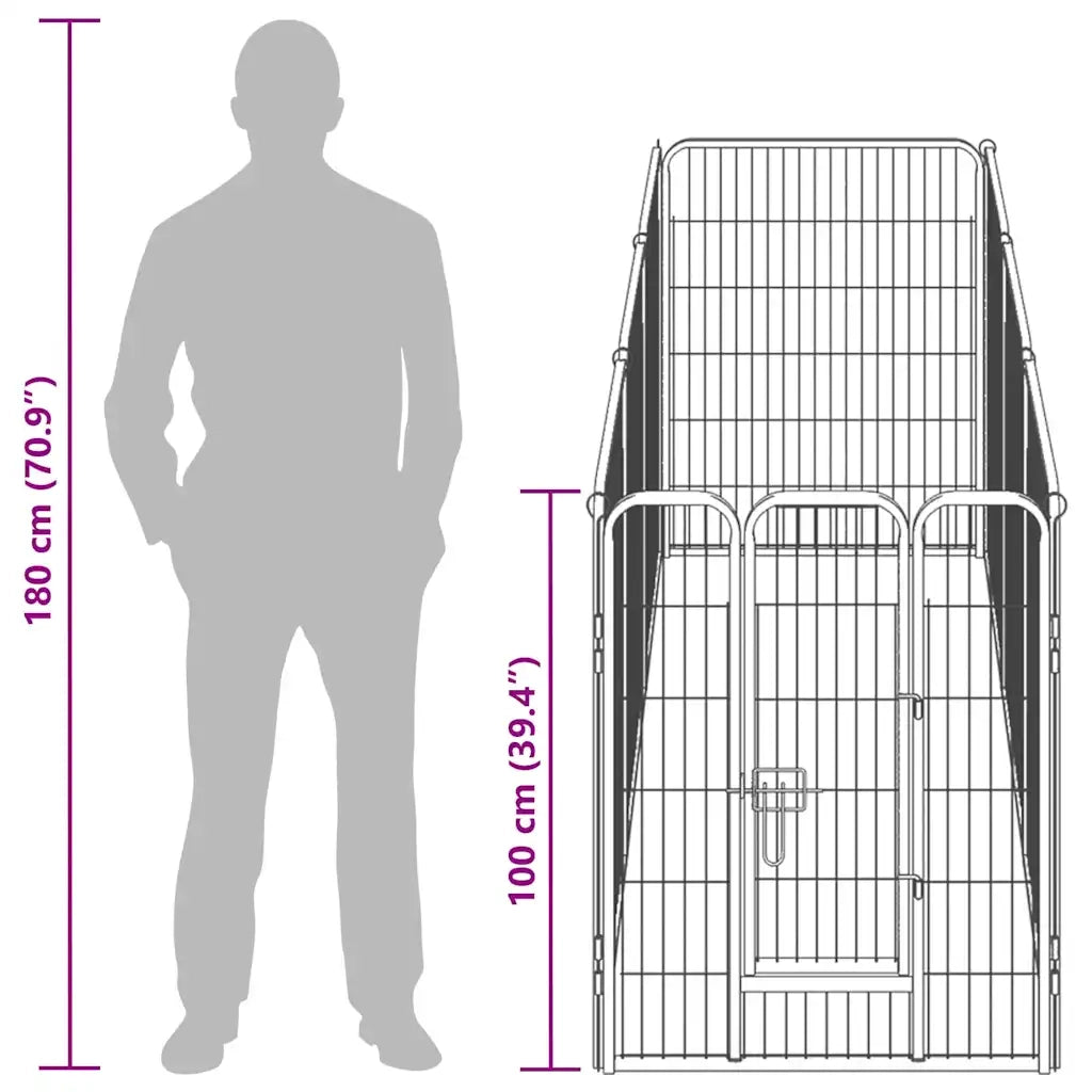 Box per Cani con 8 Pannelli in Acciaio 80x100 cm Nero 170574