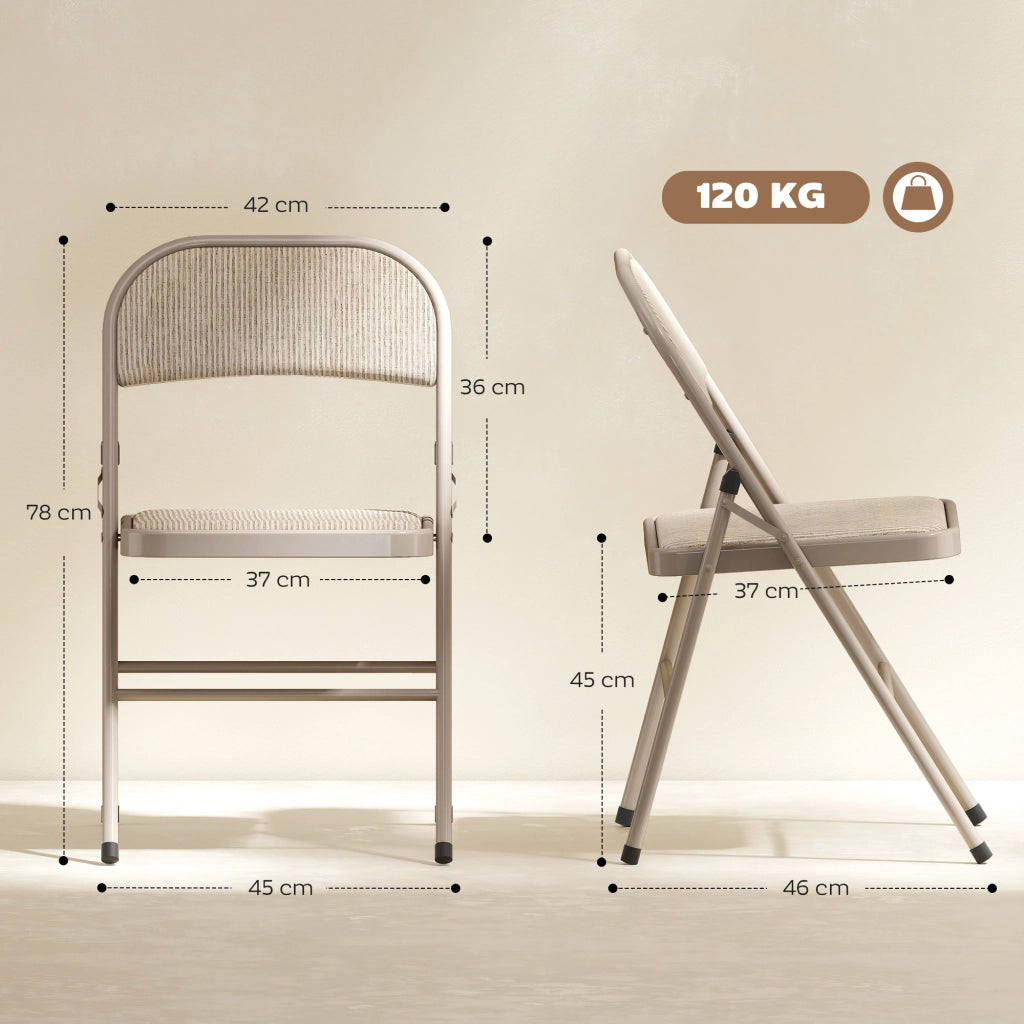 Set 2 Sedie Pieghevoli da Pranzo ¨C Xylo ¨C Struttura in Metallo, Tessuto Beige, 45x46x78 cm