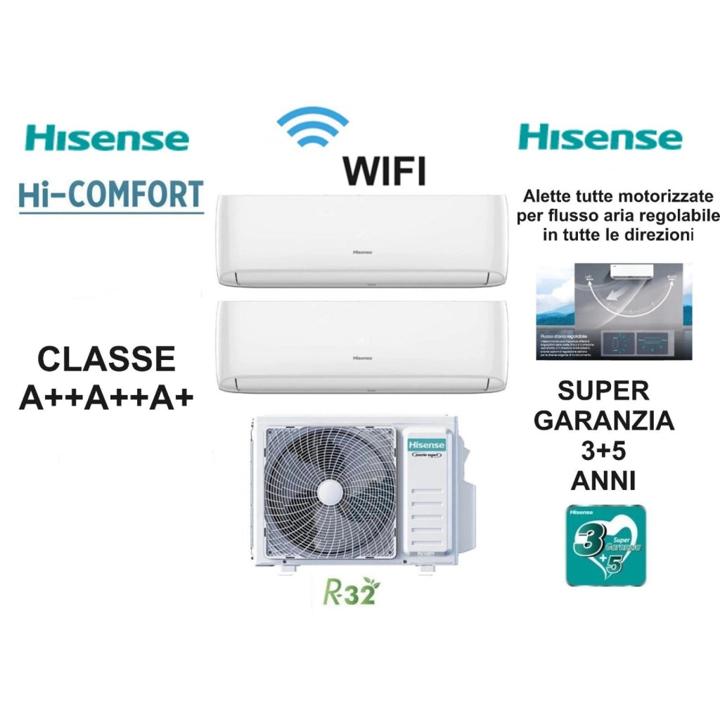 Hisense Climatizzatore Dual 9000BTU+9000BTU Pompa Calore A++/A+ WiFi Hi-Comfort Split Inverter 2AMW35U4RGC