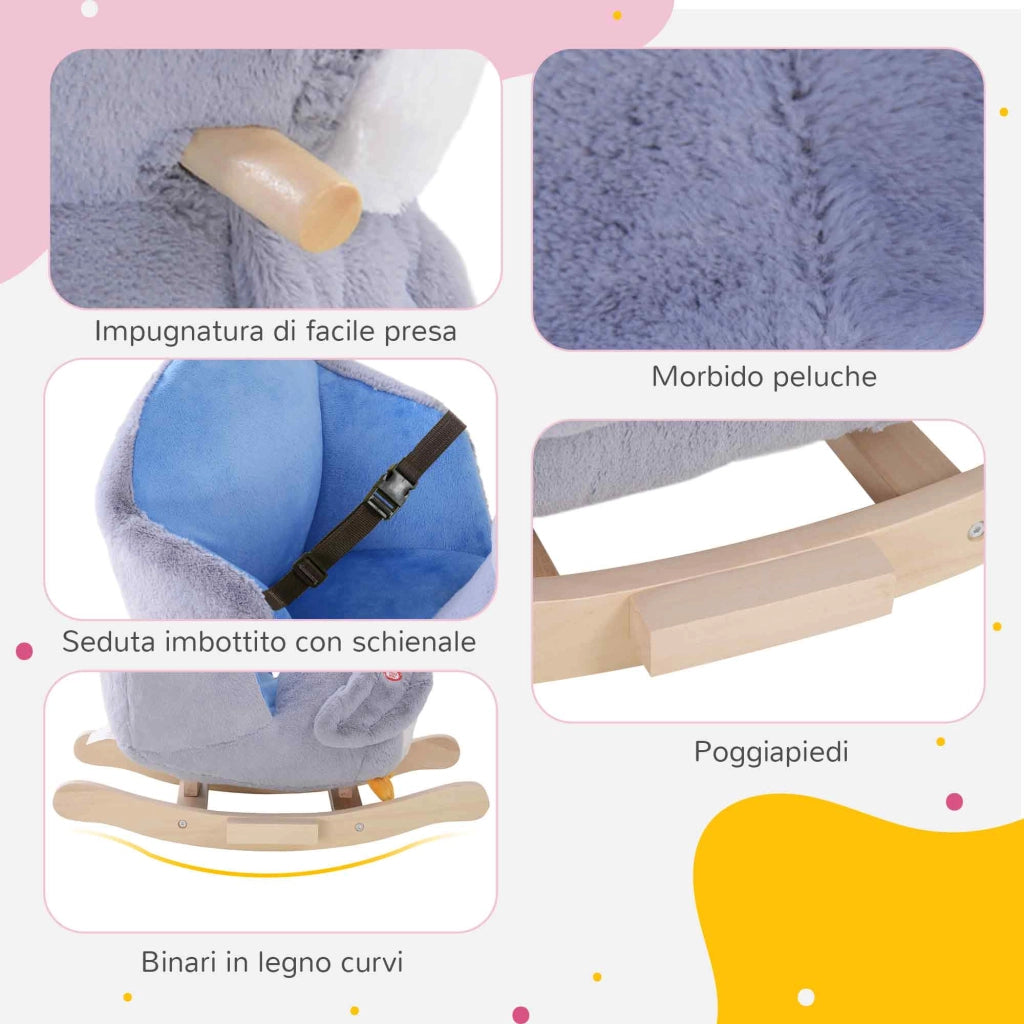 Cavallo a Dondolo in Peluche con Sicurezza ¨C zephmum ¨C Grigio