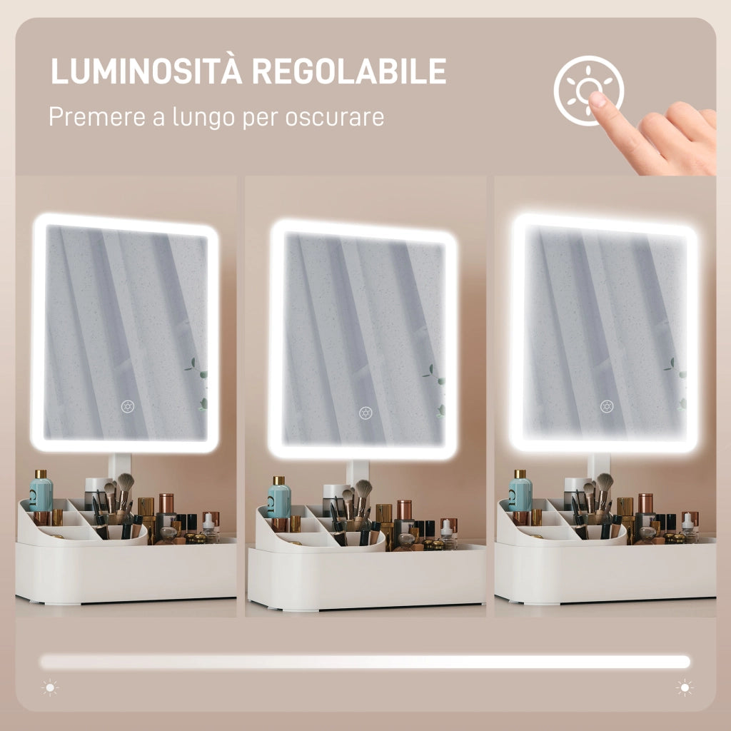 Specchio da Trucco con Luce e Organizer ¨C Minimal ¨C Bianco