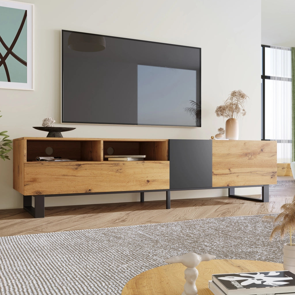Cassettiera per TV nero e grigio in MDF lunghezza 180 cm