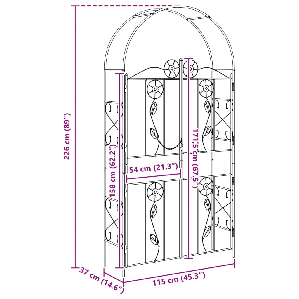 Arco da Giardino Tinta unita Nero 115 x 37 x 226 cm 42021348