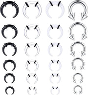 Set di anelli di rinforzo per naso 24 pezzi - Manico di gomma acrilica - Stretcher per naso - Anello di rinforzo per naso - Orecchini per piercing - O-ring nero - Accessori per piercing del naso