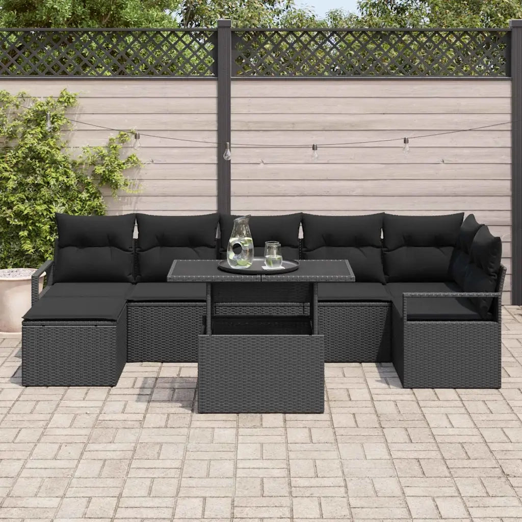 Set Divano da Giardino con archiviazione 8 pcs Nero polyrattan