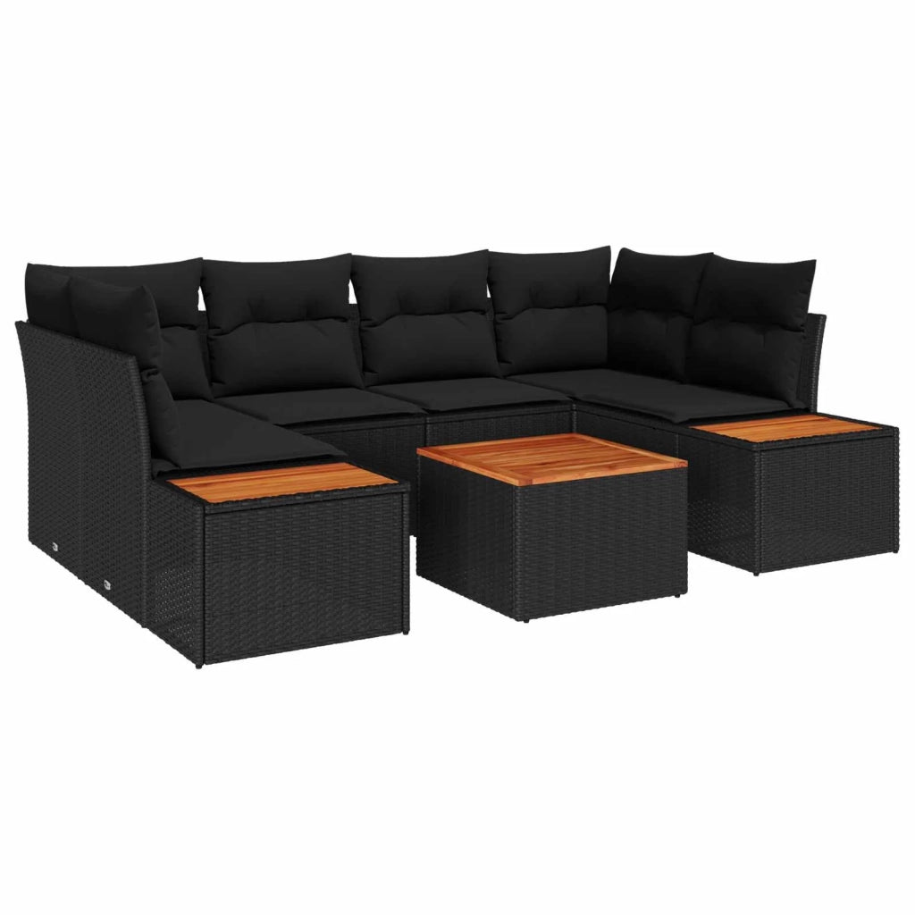 Set Divano da Giardino con cuscino 6 pcs Nero Poly Rattan