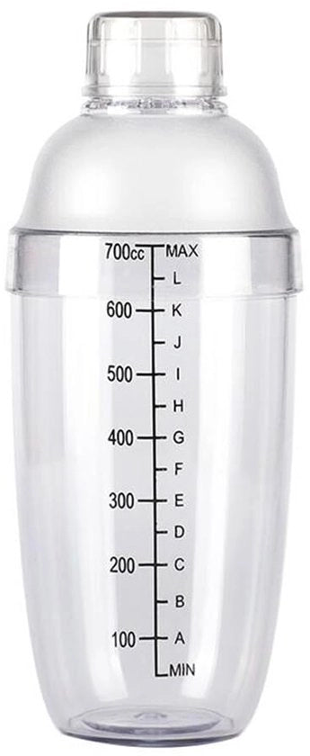 Shaker per cocktail - 700 ml - trasparente - plastico - 5,6 cm x 22 cm