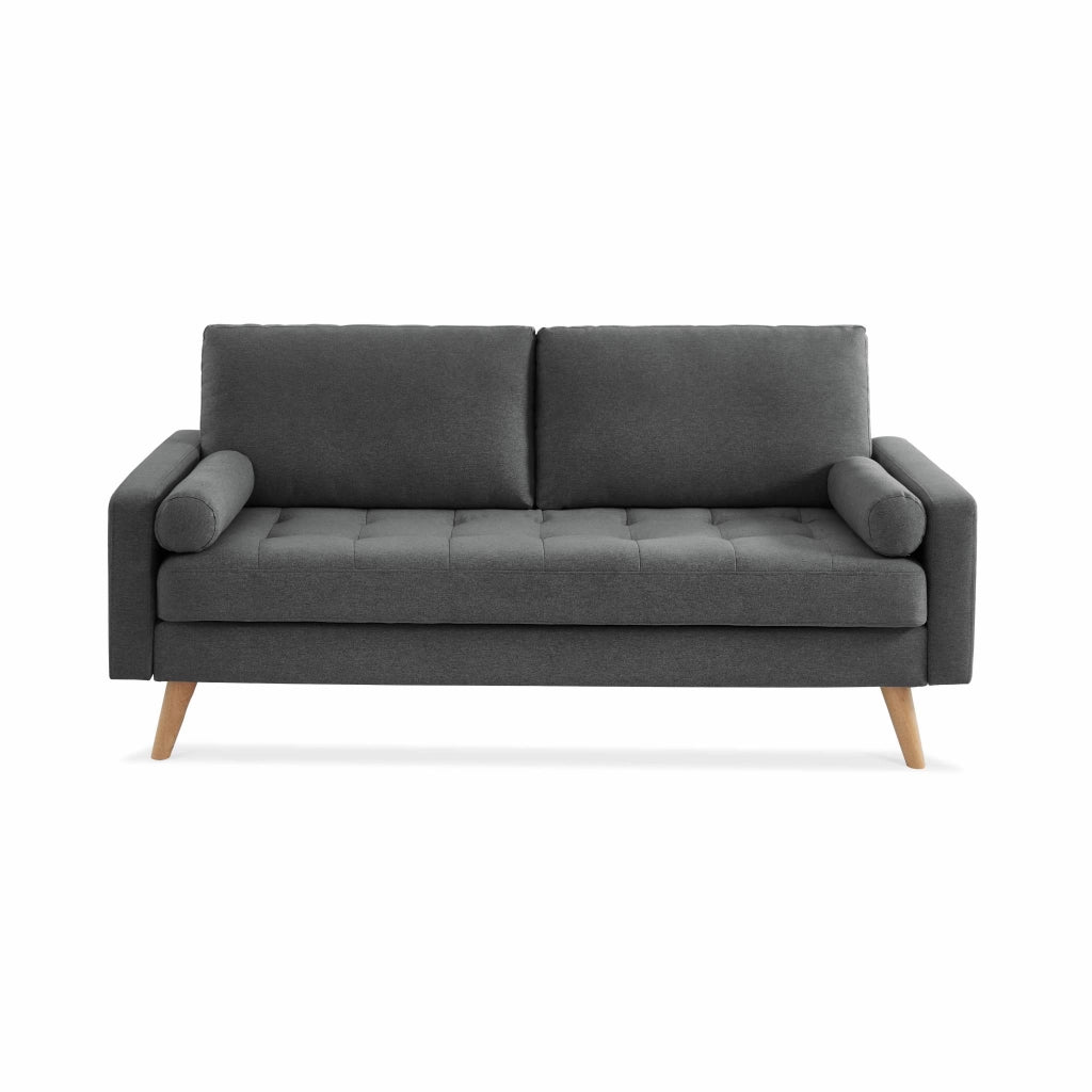 Divano in stile scandinavo in tessuto semplice, 3 posti, grigio scuro