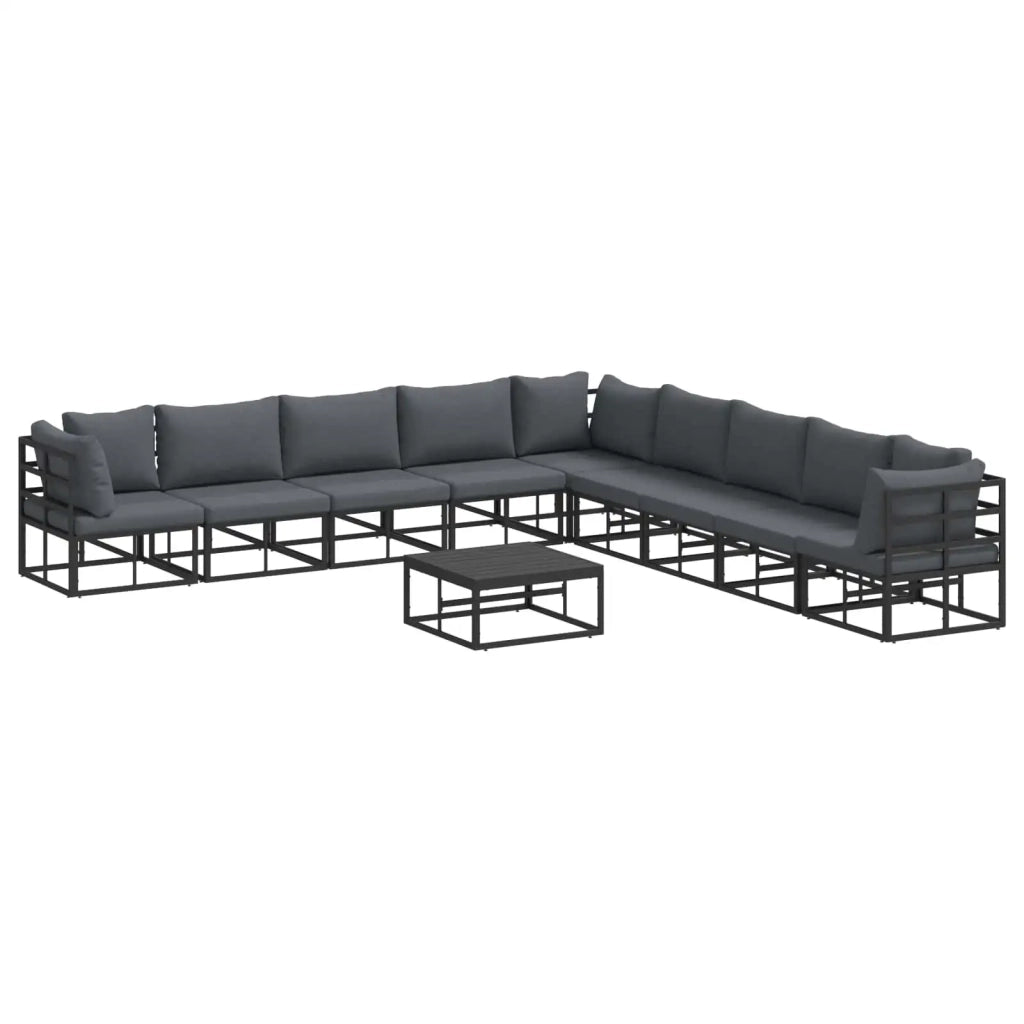 Set Divano da Giardino con cuscino 10 pcs Nero Alluminio 3378877