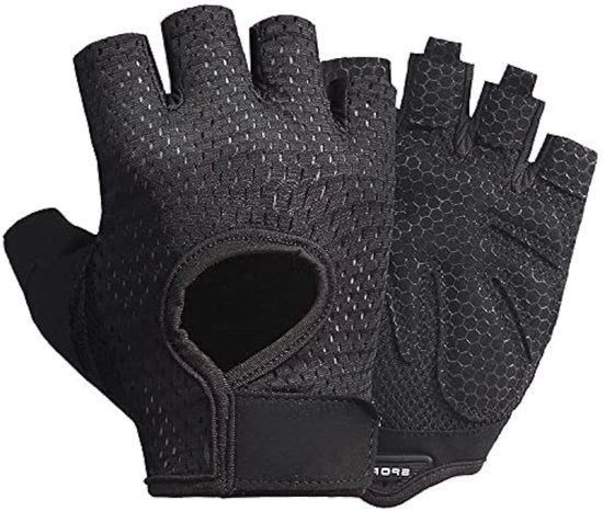 Adesivanti Antiscivolo per Allenamento - Manopole da Allenamento - Manopole Sportive Donna/Uomo - Chiusura Regolabile - Tessuto Microaerato - Manopole Cortissime con Dita Corte Nere