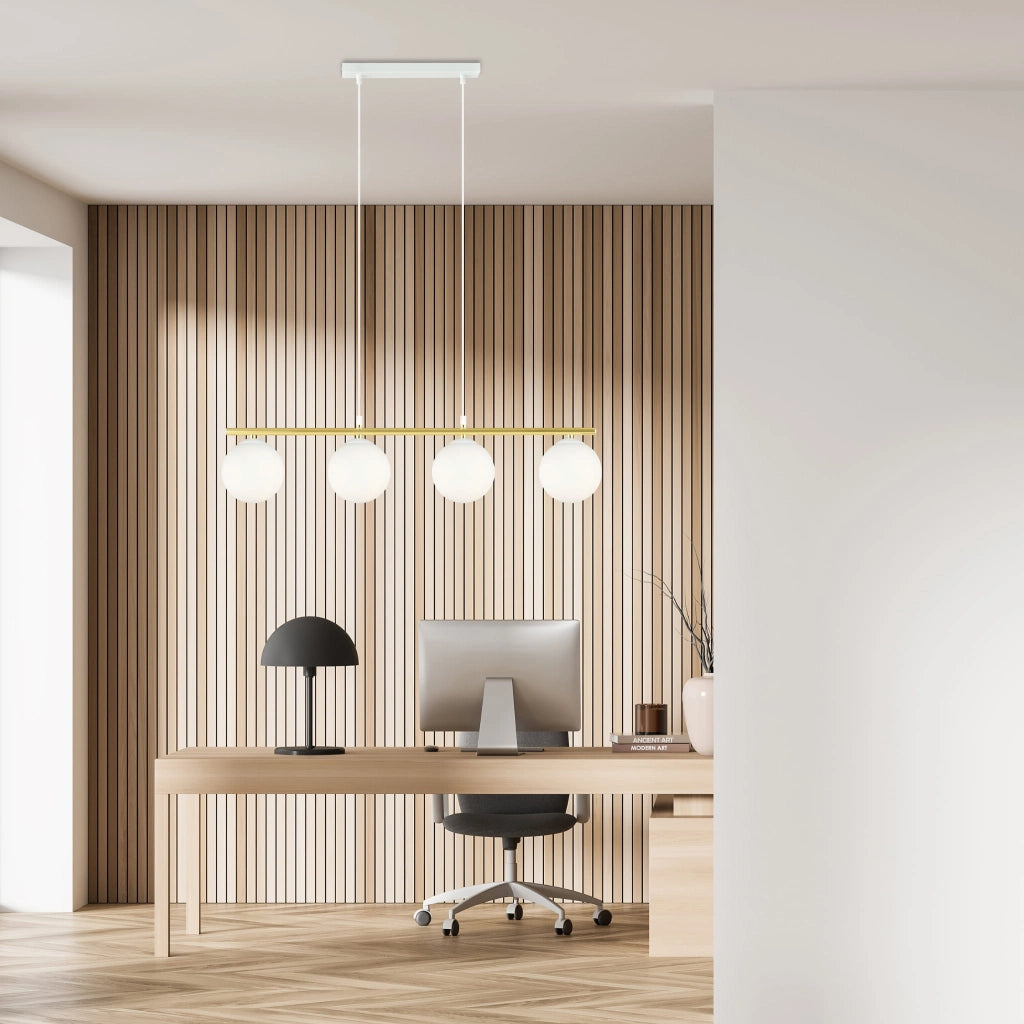 Lampadario Emibig Allora 4 luci E14 bianco oro in vetro