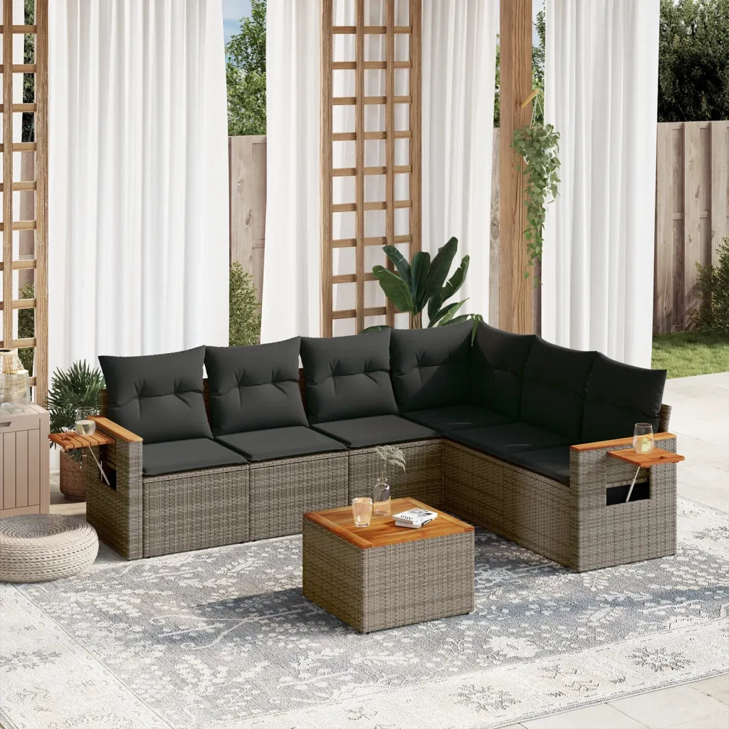 Set Divani da Giardino 7 pz con Cuscini Grigio in Polyrattan 3226851