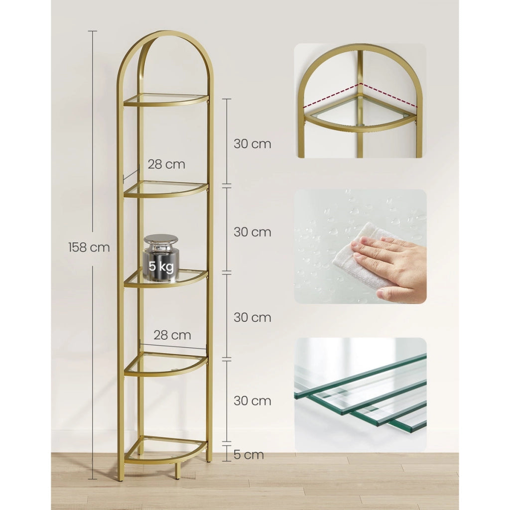 Scaffale angolare di design a arco in oro e vetro
