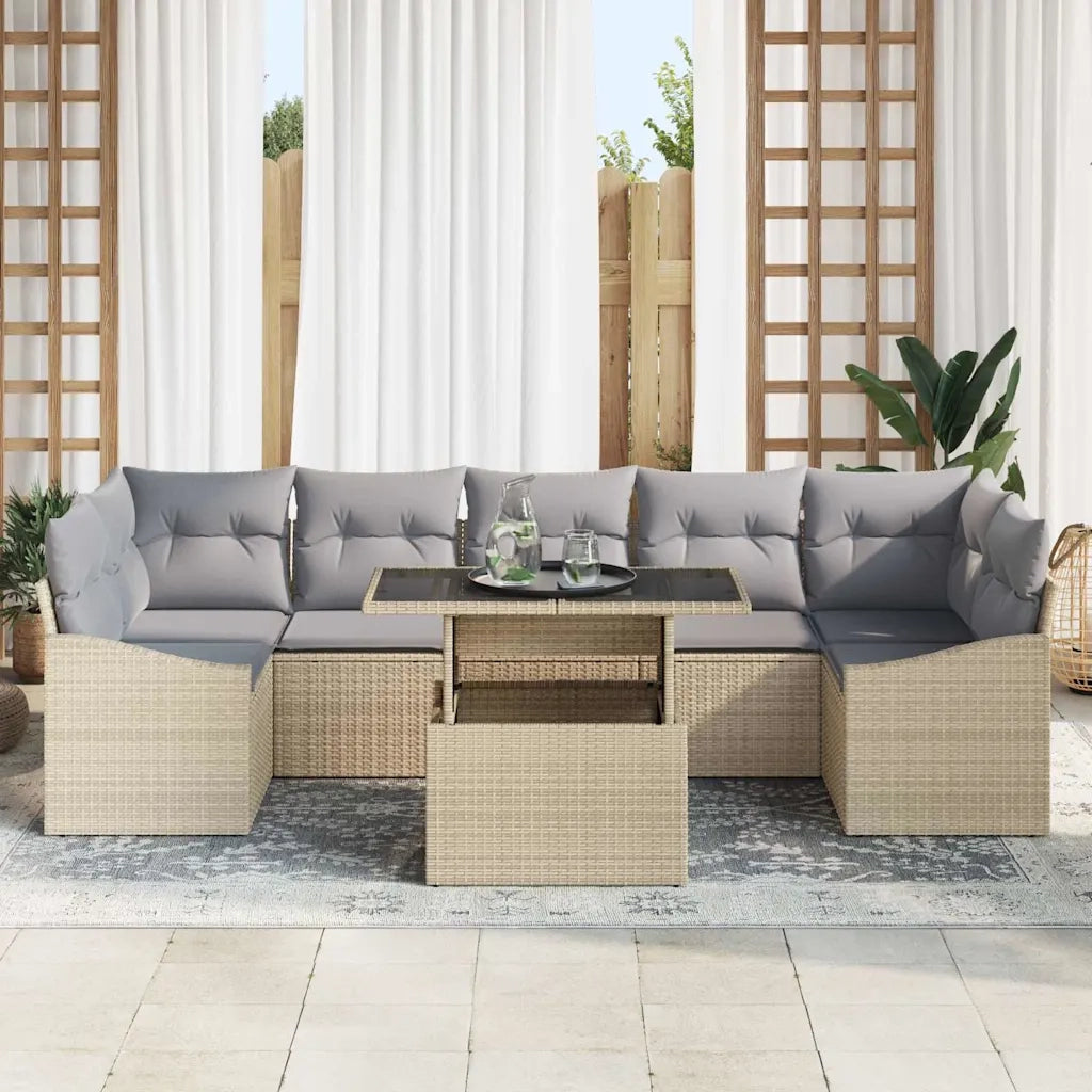 Set Divano da Giardino 8 pcs beige e grigio chiaro polyrattan