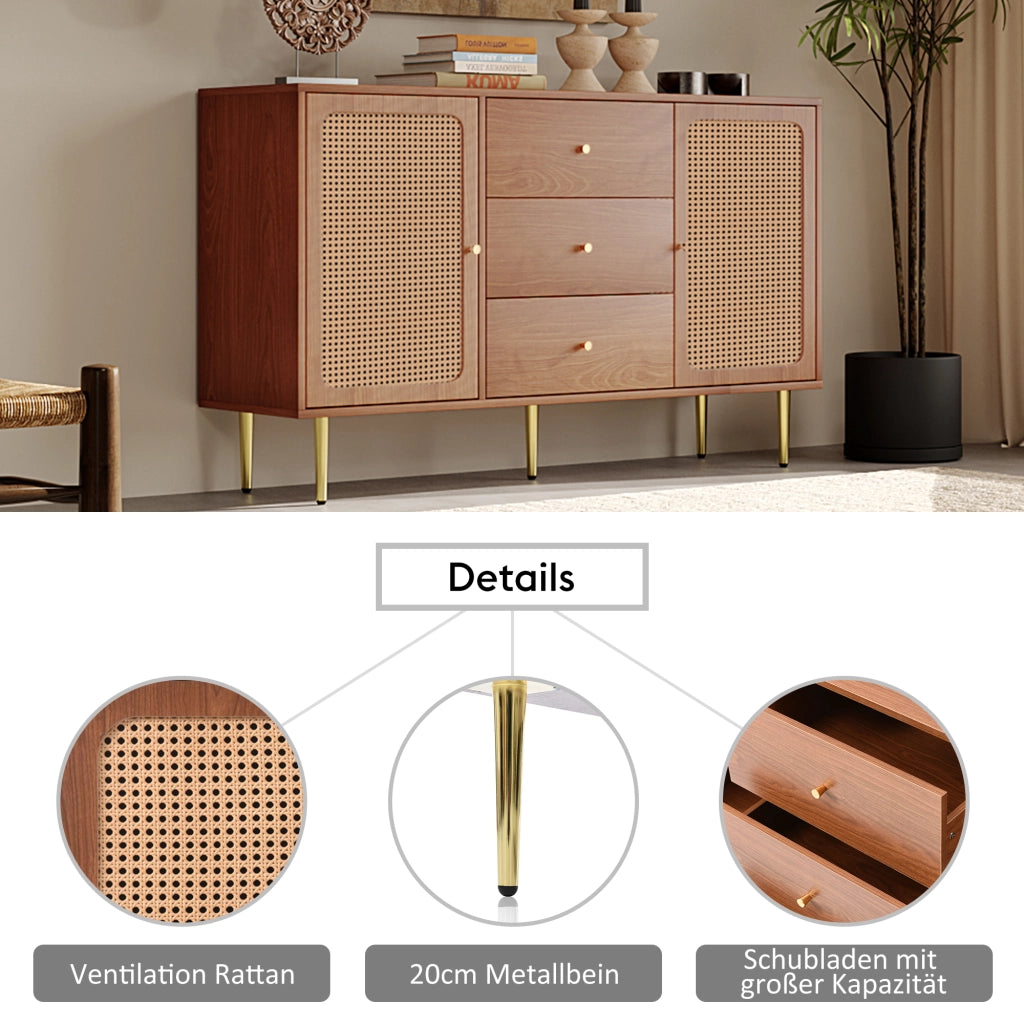 CREDENZA 2 ante e 3 cassetti 150x40x90 cm Noce