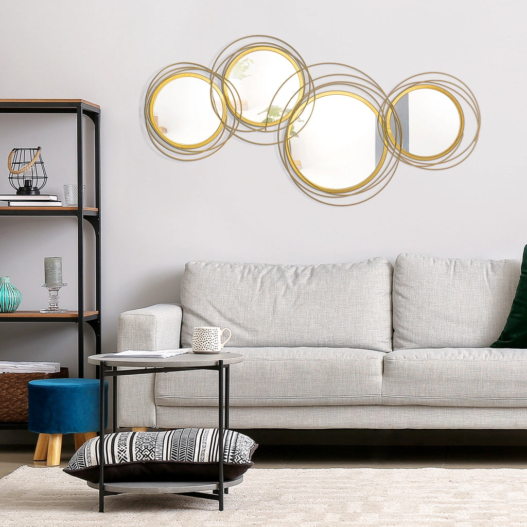 Decorazione Murale 3D Metallo Specchi Cerchi ¨C Xylo ¨C Oro 107x56cm