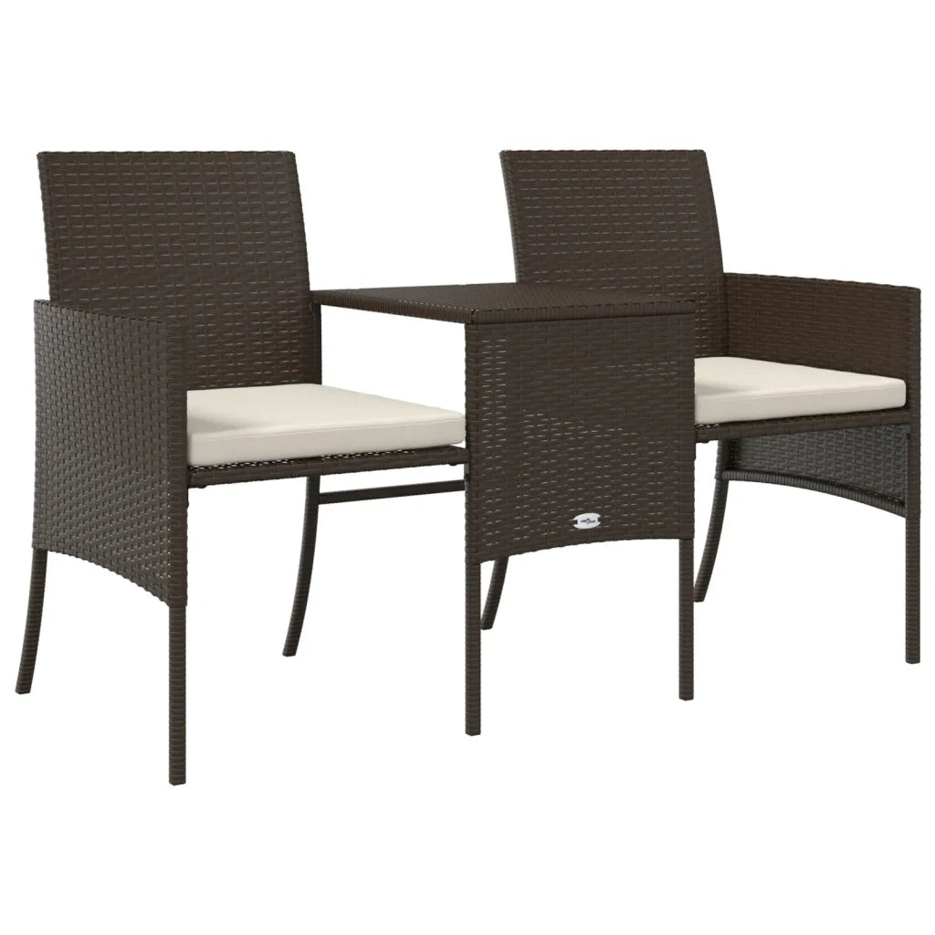 Divano da Giardino a 2 Posti Tavolino e Pouf Polyrattan Marrone