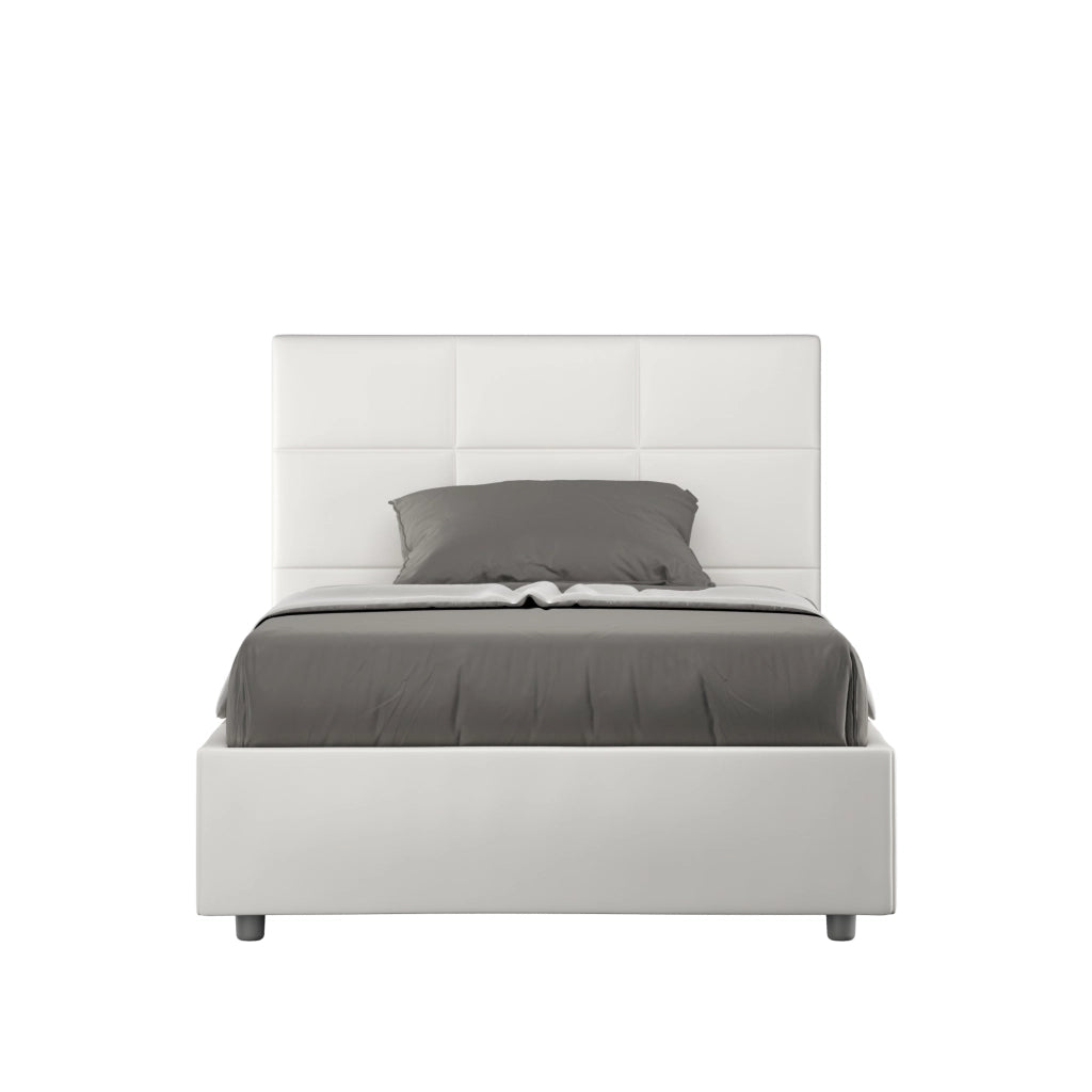 BS COM Letto una piazza e mezza contenitore imbottito 120x190 similpelle bianco