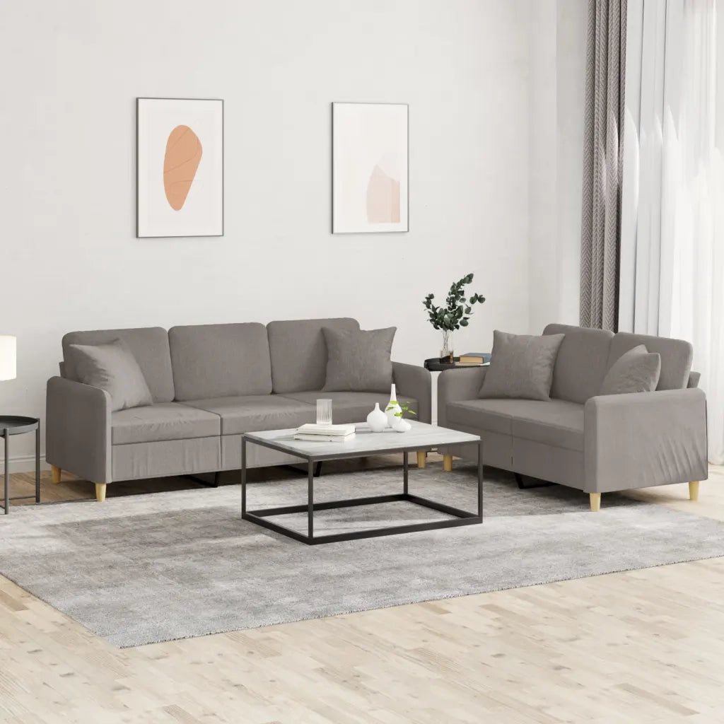 Set Divani 2 pz con Cuscini Tortora in Tessuto