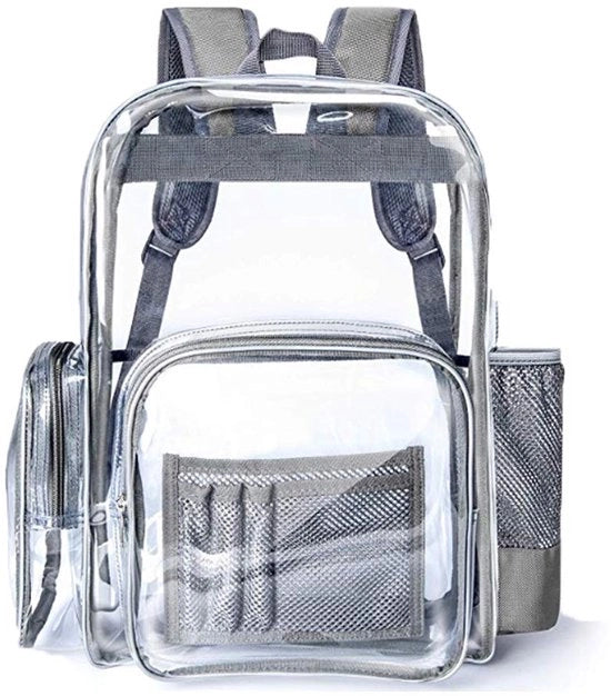 Borsa trasparente per lavoro e università, grigia, L