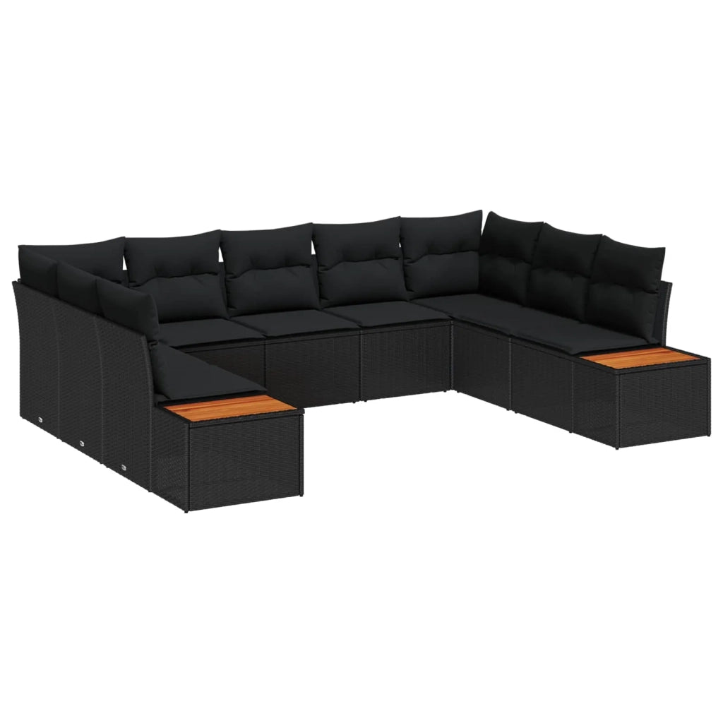 Set Divano da Giardino con cuscino 9 pcs Nero Poly Rattan