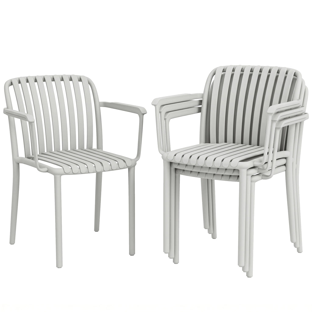 Sedie da Giardino Impilabili con Braccioli ¨C Minimal ¨C Plastica, Grigio, Set 4 Pezzi