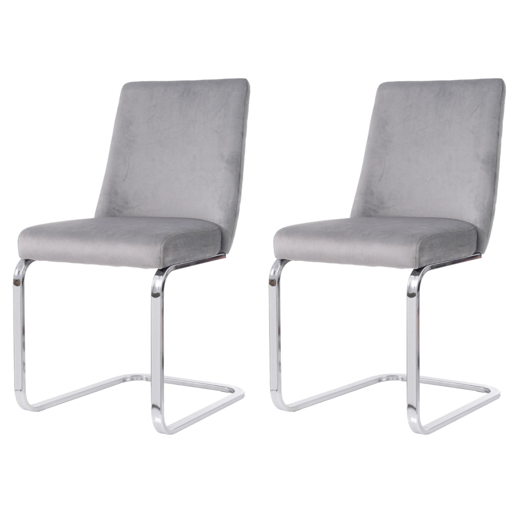 Sedia da pranzo in velluto set da 2 con schienale a rombi e gambe in metallo grigio argento
