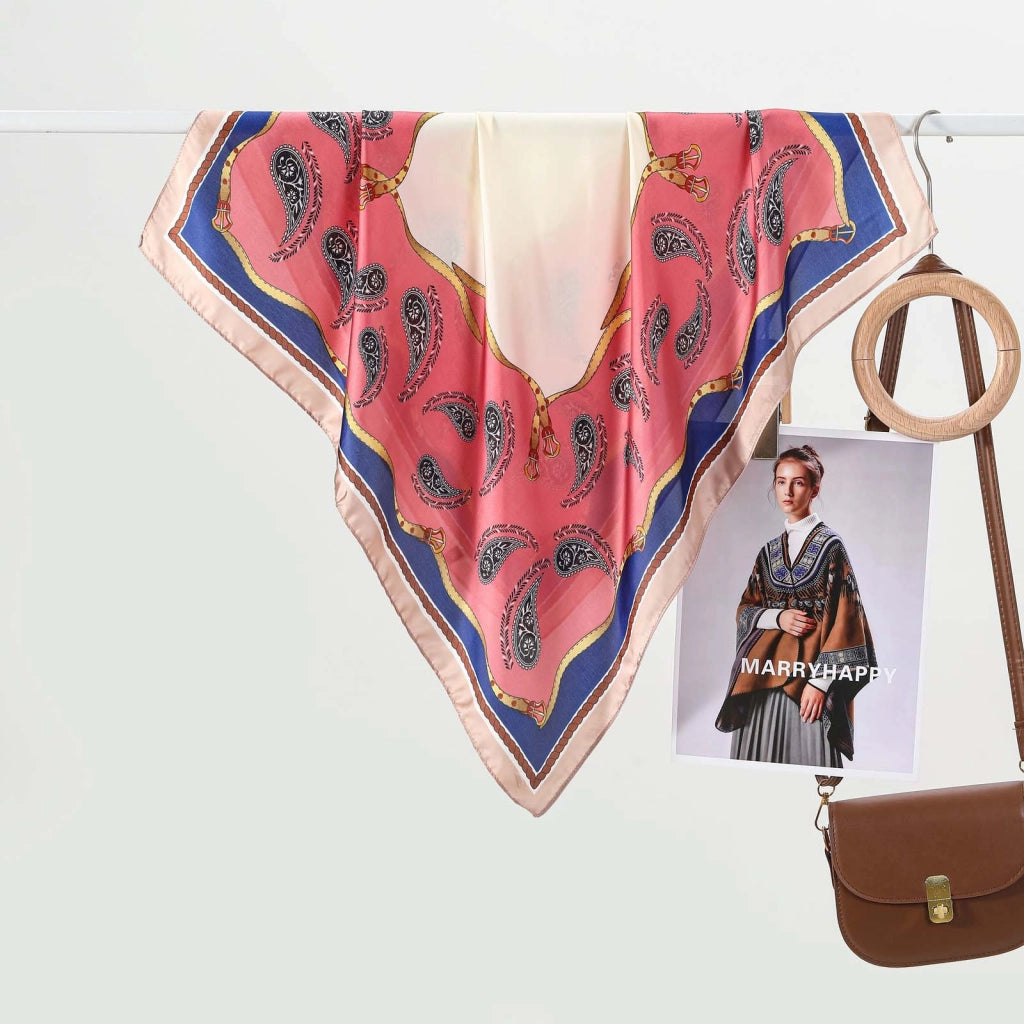 Cintura da donna vintage in pelle con stampa di anacardi, piccola sciarpa di seta
