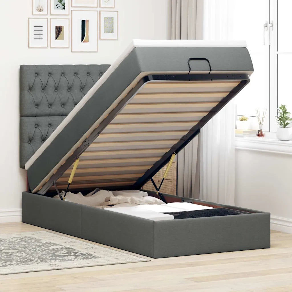 Pouf Letto con Materasso e LED Grigio Scuro 90x200 cm Tessuto 3314059