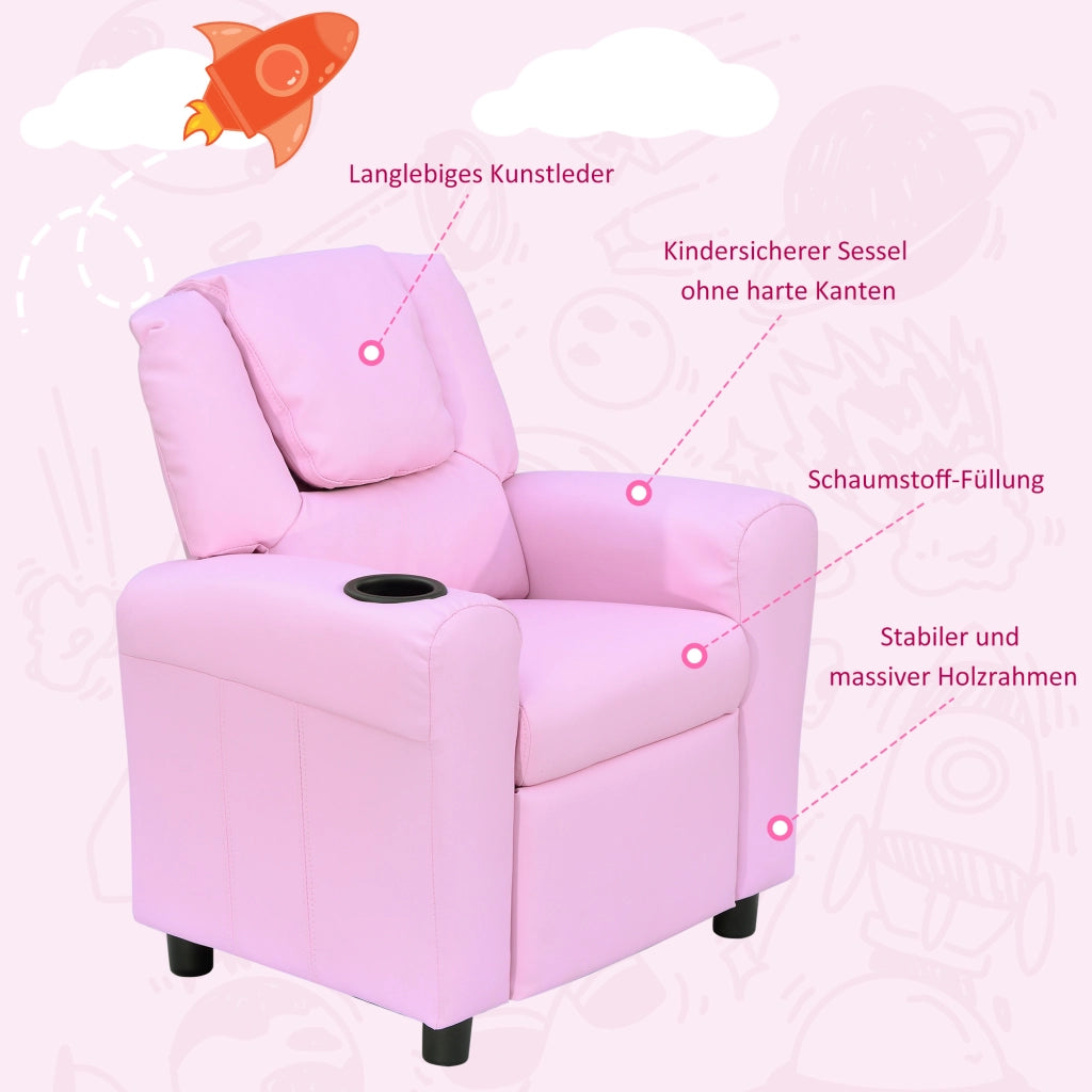 Divano per bambini con braccioli e poggiapiedi ¨C Minimal ¨C rosa