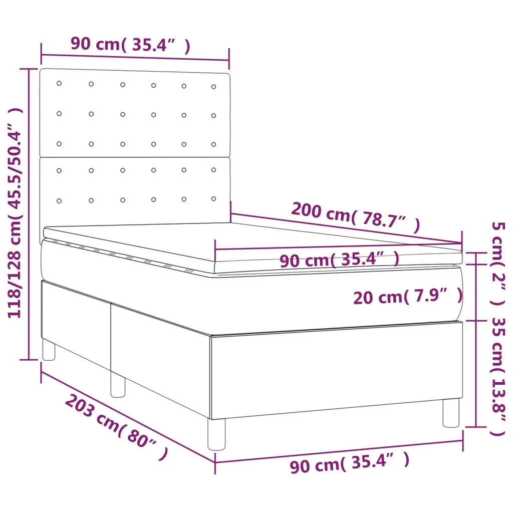 Letto a Molle con Materasso e LED Blu 90x200 cm in Tessuto 3135731
