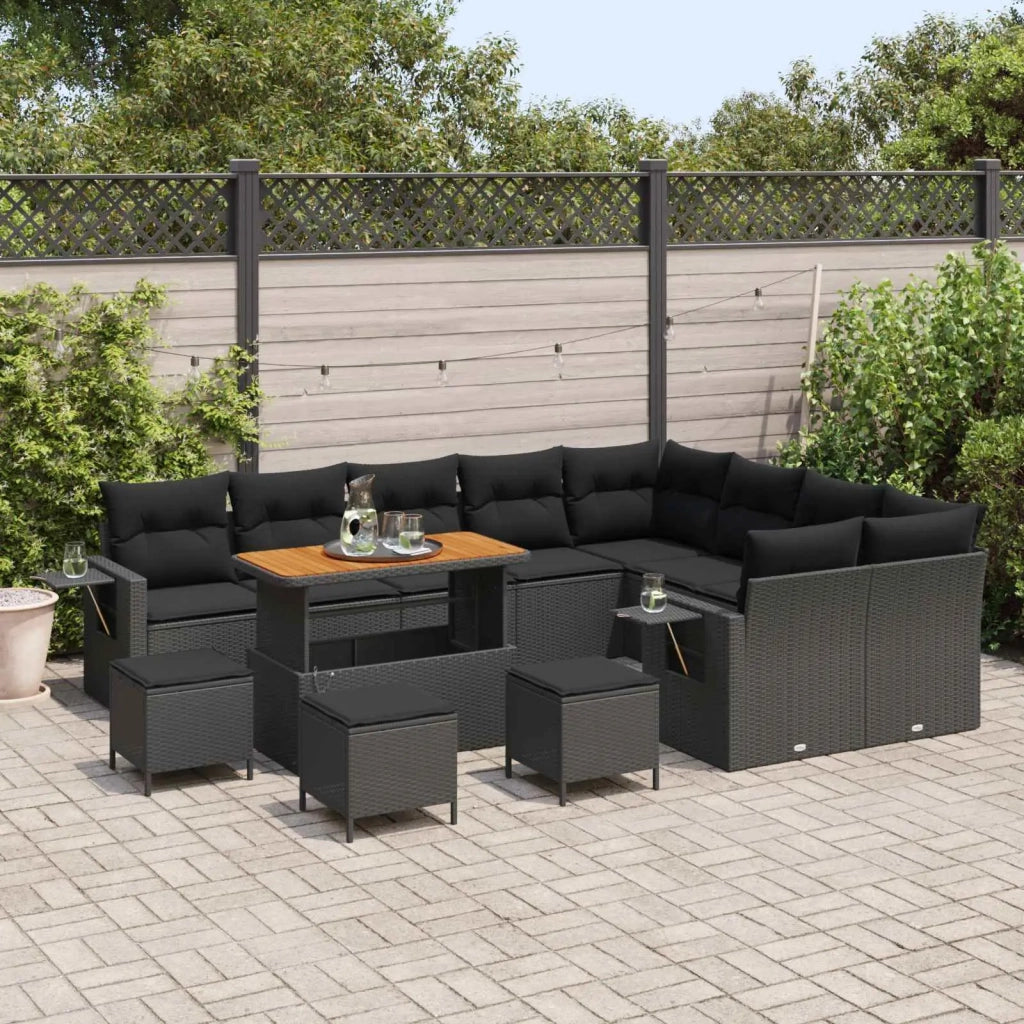 Set Divano da Giardino 13 pcs Nero polyrattan