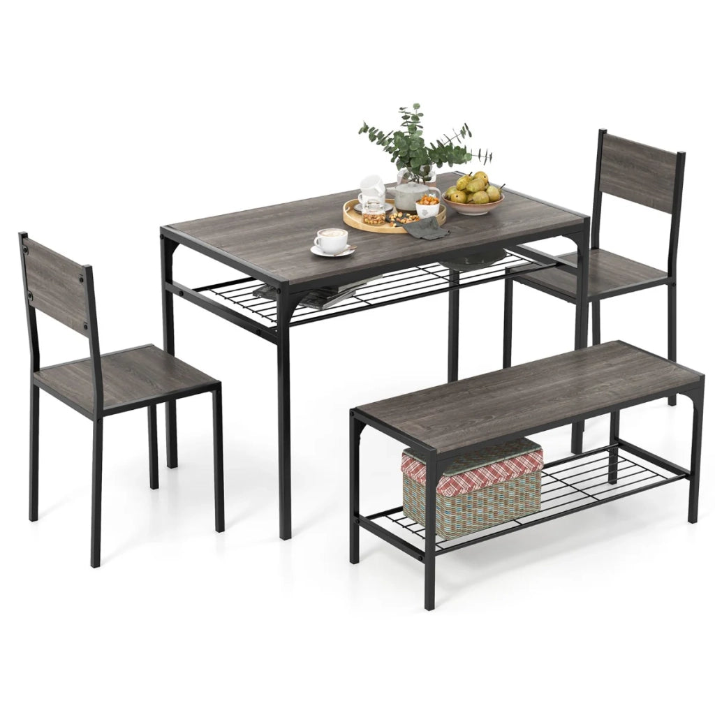 Set da pranzo composto da 4 pezzi: tavolo e sedie tavolo 110 x 65 x 76 cm pratico vano contenitore stile industriale metallo marrone rustico 20_0019322