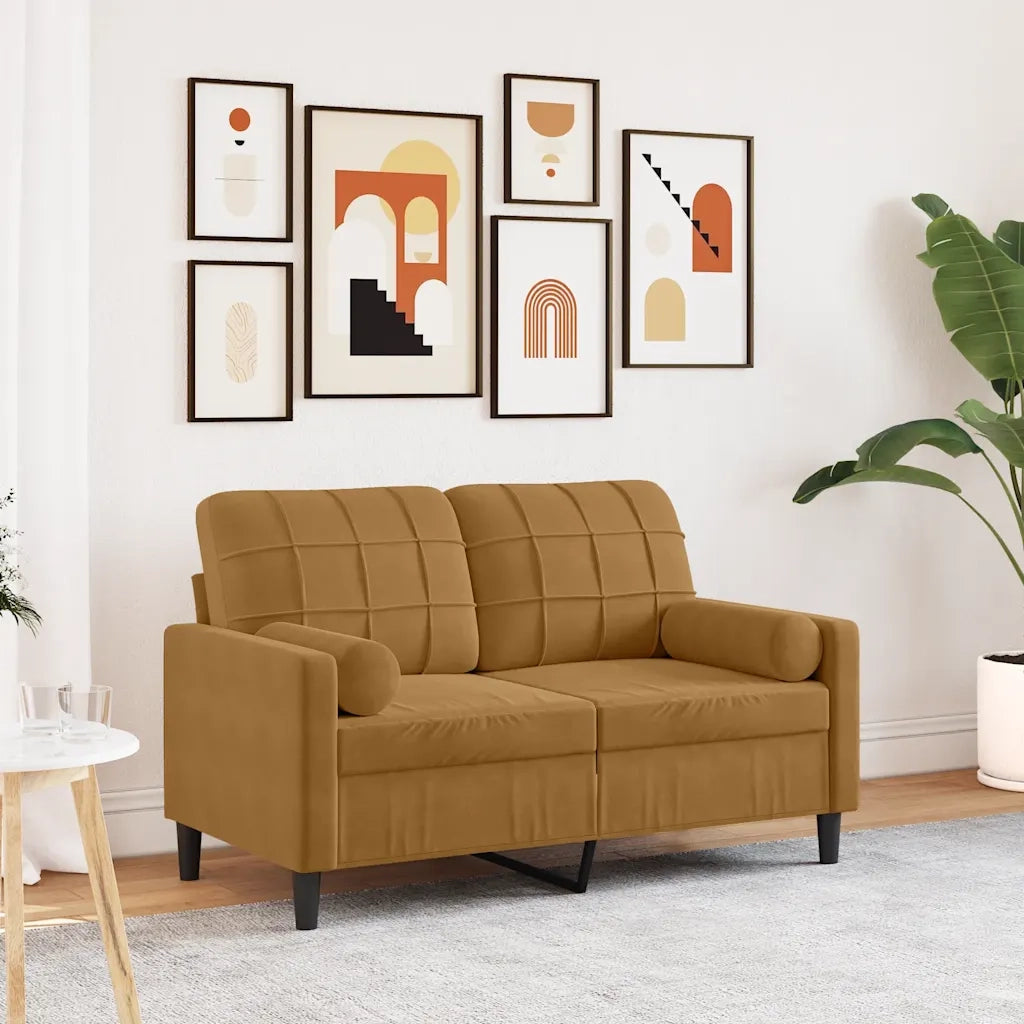 Divano | Divano da soggiorno | Sofa a 2 Posti con Cuscini Marrone 120 cm in Velluto